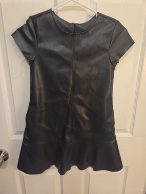 George Black Faux Leather Peplum Kids Dress